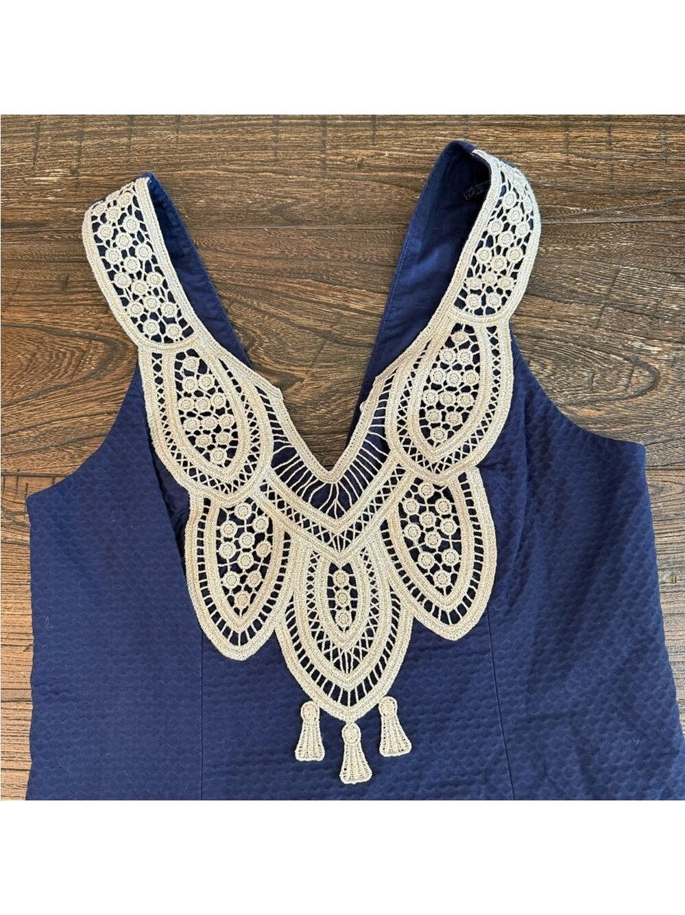 Lilly Pulitzer True Navy Gold Shimmer Embroidered Shift Dress 2 EUC - Picture 6 of 9
